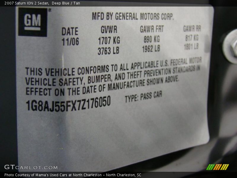 Deep Blue / Tan 2007 Saturn ION 2 Sedan