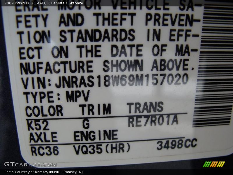 Blue Slate / Graphite 2009 Infiniti FX 35 AWD