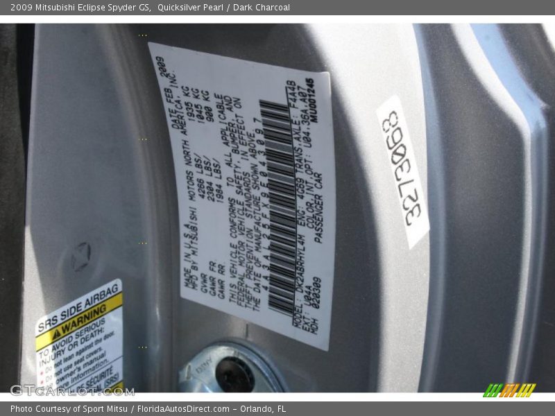 Quicksilver Pearl / Dark Charcoal 2009 Mitsubishi Eclipse Spyder GS