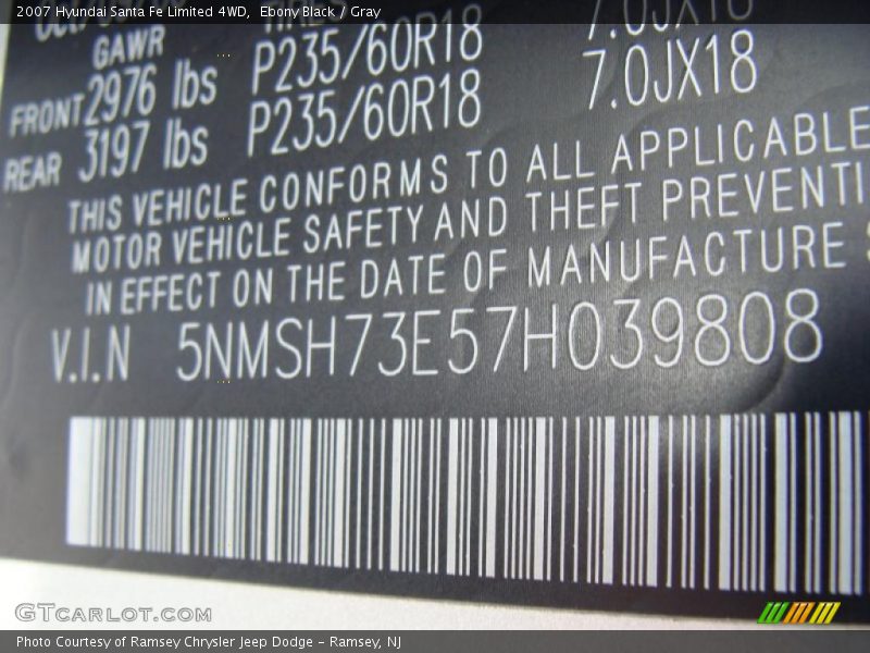 Ebony Black / Gray 2007 Hyundai Santa Fe Limited 4WD