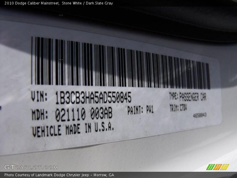 Stone White / Dark Slate Gray 2010 Dodge Caliber Mainstreet