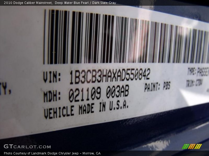 Deep Water Blue Pearl / Dark Slate Gray 2010 Dodge Caliber Mainstreet