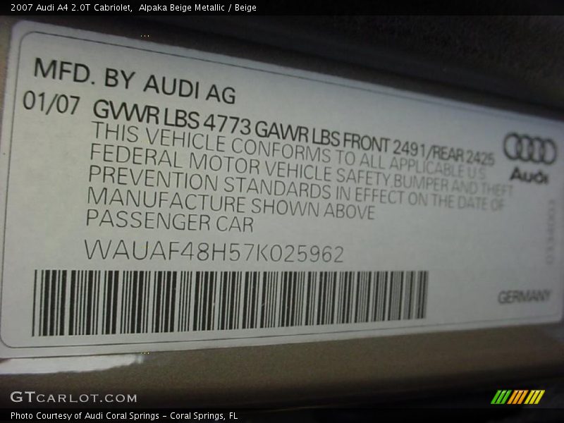 Alpaka Beige Metallic / Beige 2007 Audi A4 2.0T Cabriolet
