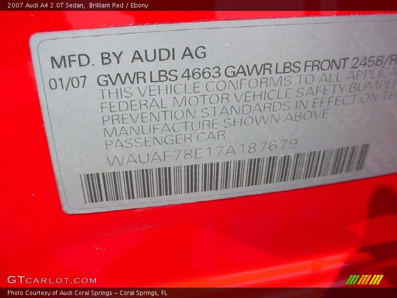 Brilliant Red / Ebony 2007 Audi A4 2.0T Sedan