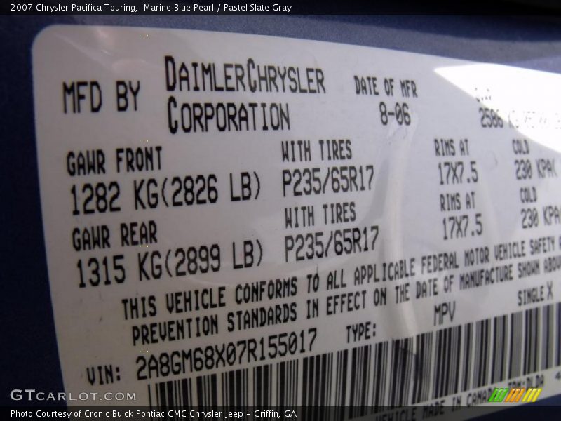 Marine Blue Pearl / Pastel Slate Gray 2007 Chrysler Pacifica Touring