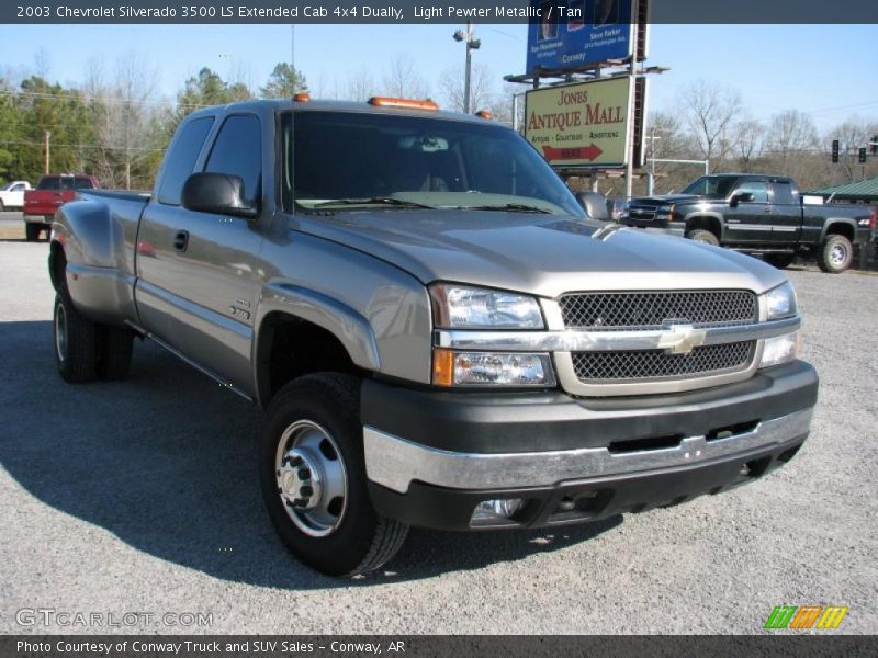 Light Pewter Metallic / Tan 2003 Chevrolet Silverado 3500 LS Extended Cab 4x4 Dually