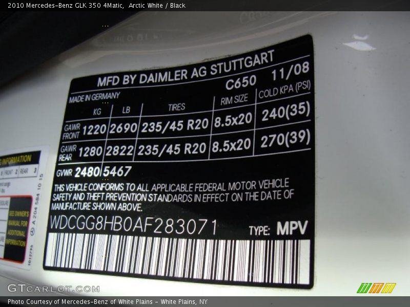 Arctic White / Black 2010 Mercedes-Benz GLK 350 4Matic
