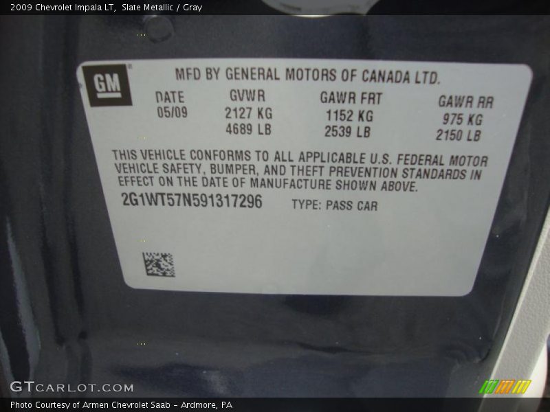 Slate Metallic / Gray 2009 Chevrolet Impala LT