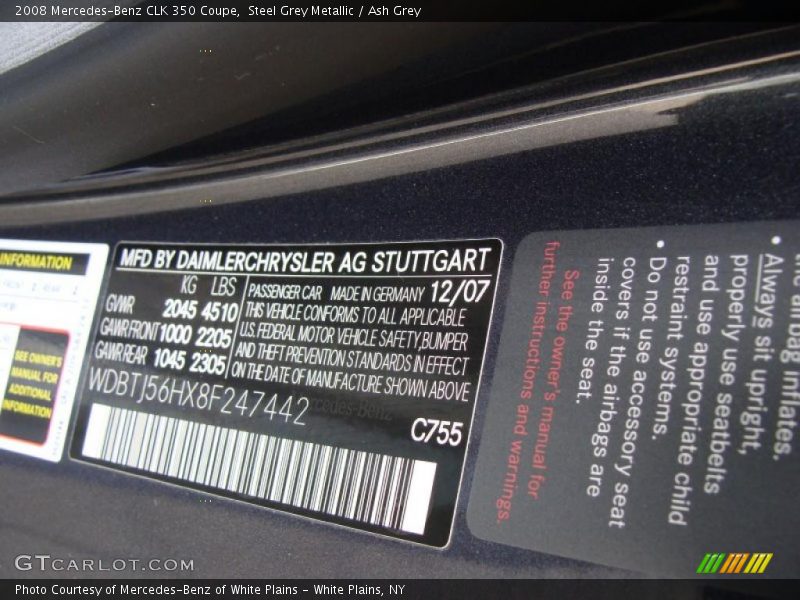 Steel Grey Metallic / Ash Grey 2008 Mercedes-Benz CLK 350 Coupe