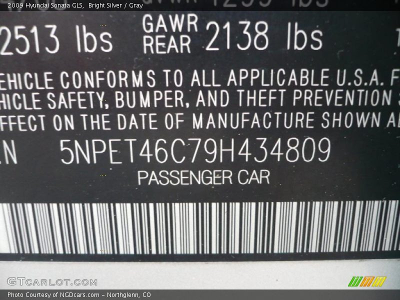 Bright Silver / Gray 2009 Hyundai Sonata GLS