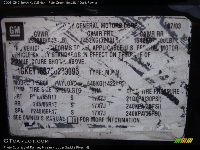 Polo Green Metallic / Dark Pewter 2003 GMC Envoy XL SLE 4x4