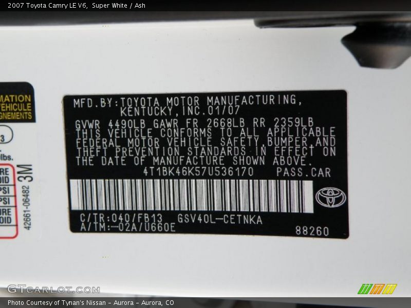 Super White / Ash 2007 Toyota Camry LE V6