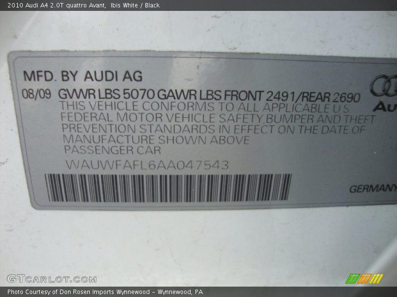 Ibis White / Black 2010 Audi A4 2.0T quattro Avant