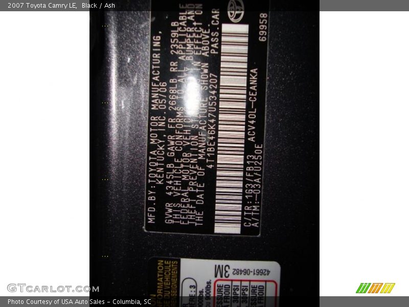 Black / Ash 2007 Toyota Camry LE