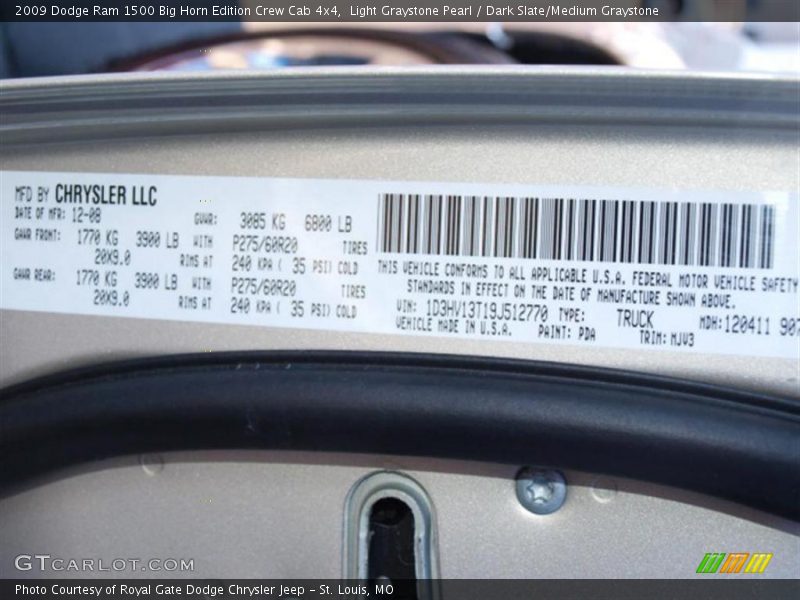 2009 Ram 1500 Big Horn Edition Crew Cab 4x4 Light Graystone Pearl Color Code PDA