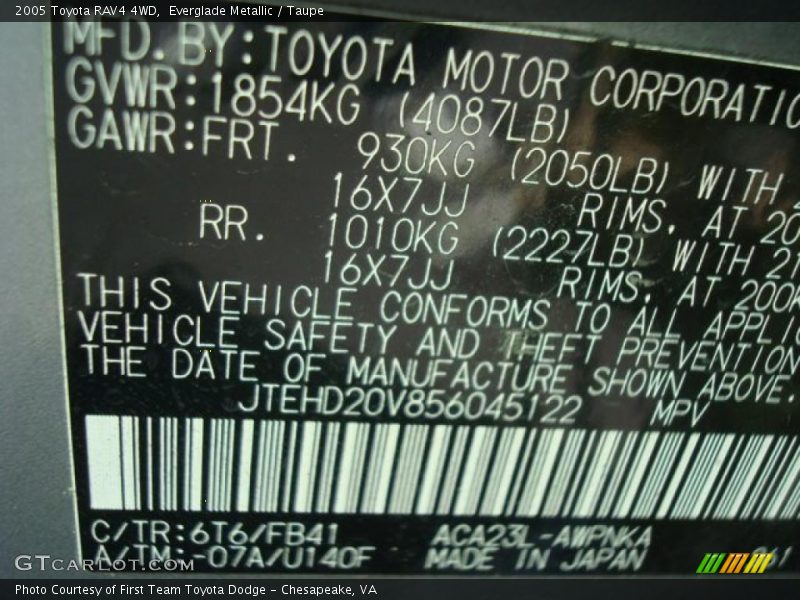 Everglade Metallic / Taupe 2005 Toyota RAV4 4WD