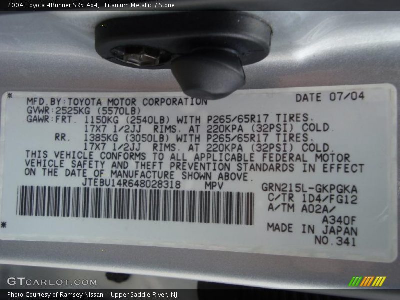 Titanium Metallic / Stone 2004 Toyota 4Runner SR5 4x4