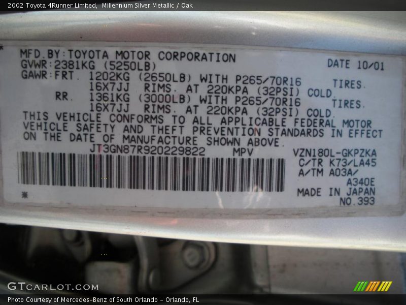 Millennium Silver Metallic / Oak 2002 Toyota 4Runner Limited
