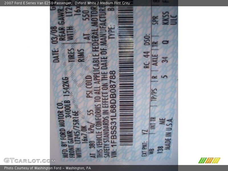 Oxford White / Medium Flint Grey 2007 Ford E Series Van E250 Passenger