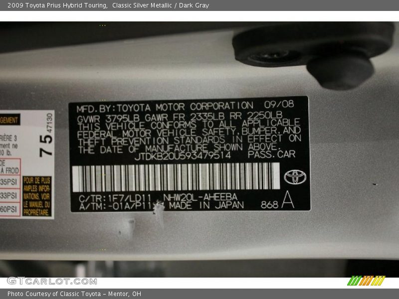 Classic Silver Metallic / Dark Gray 2009 Toyota Prius Hybrid Touring