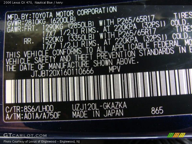 Nautical Blue / Ivory 2006 Lexus GX 470