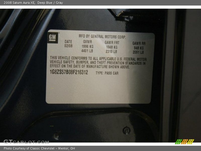 Deep Blue / Gray 2008 Saturn Aura XE