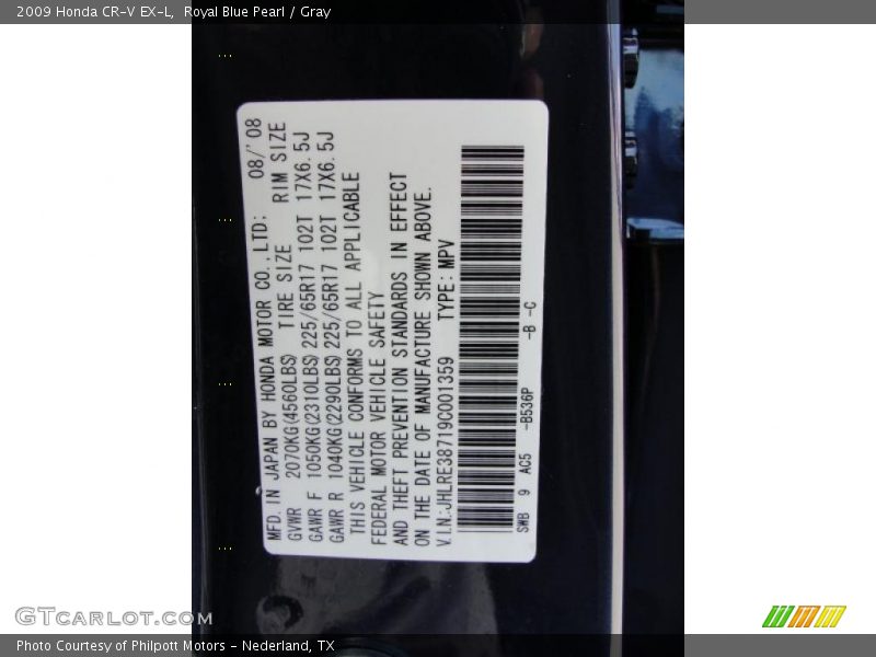 Royal Blue Pearl / Gray 2009 Honda CR-V EX-L