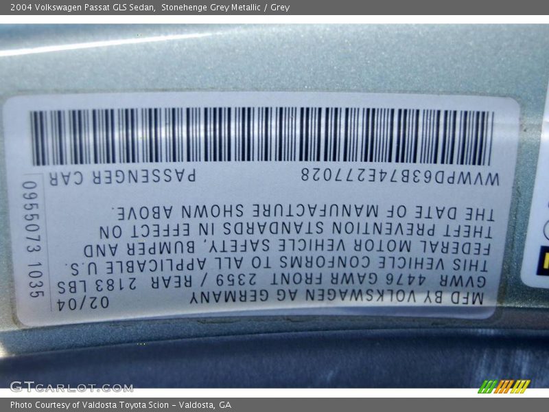 Stonehenge Grey Metallic / Grey 2004 Volkswagen Passat GLS Sedan