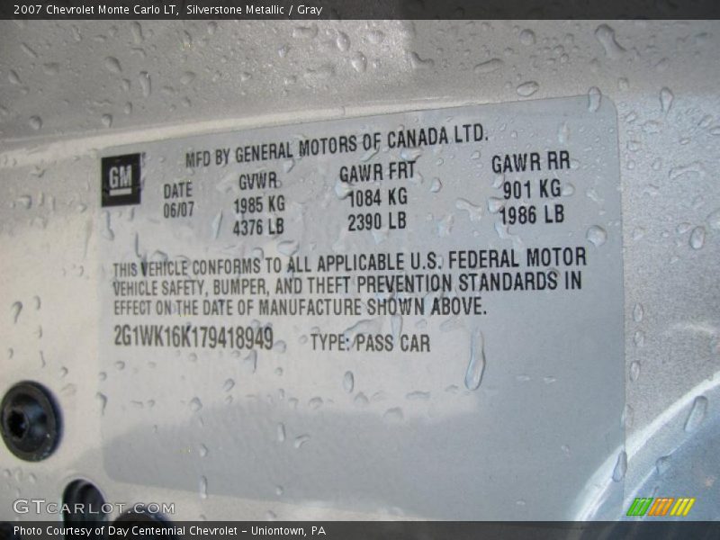 Silverstone Metallic / Gray 2007 Chevrolet Monte Carlo LT