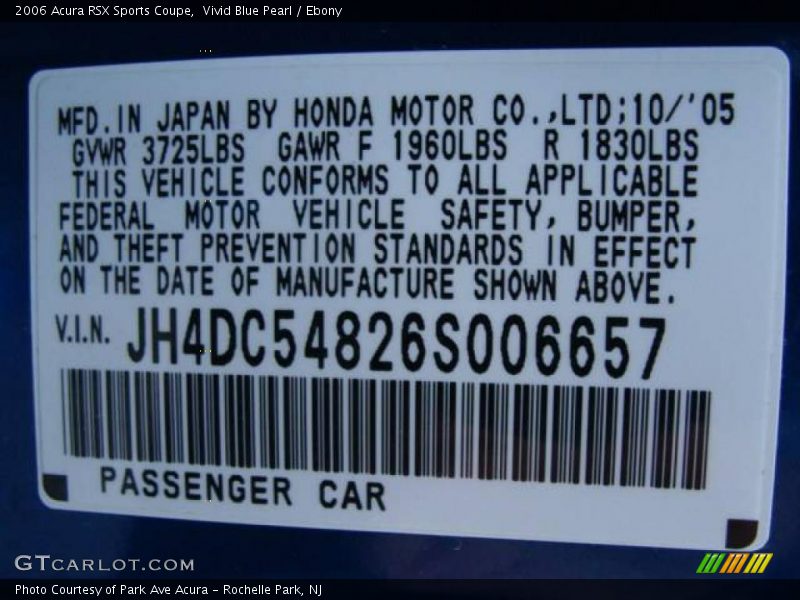 Vivid Blue Pearl / Ebony 2006 Acura RSX Sports Coupe
