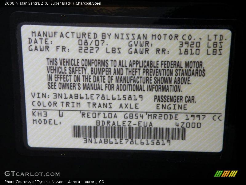 Super Black / Charcoal/Steel 2008 Nissan Sentra 2.0