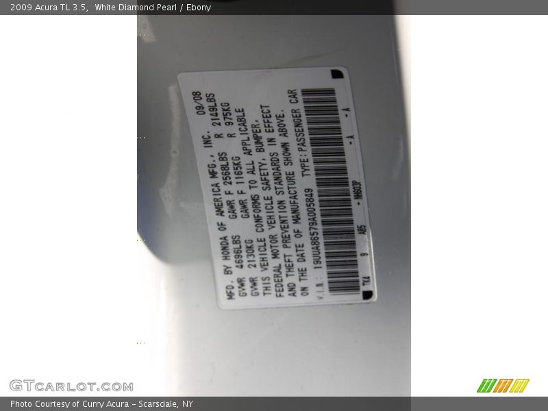 White Diamond Pearl / Ebony 2009 Acura TL 3.5