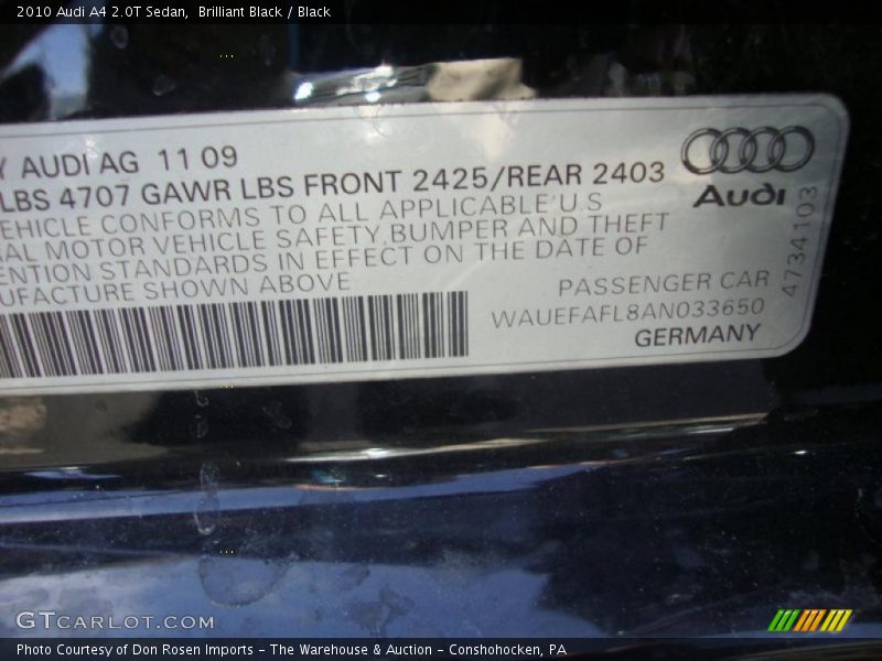 Brilliant Black / Black 2010 Audi A4 2.0T Sedan