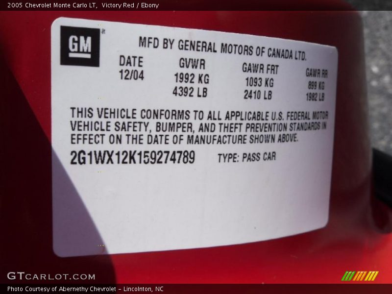 Victory Red / Ebony 2005 Chevrolet Monte Carlo LT