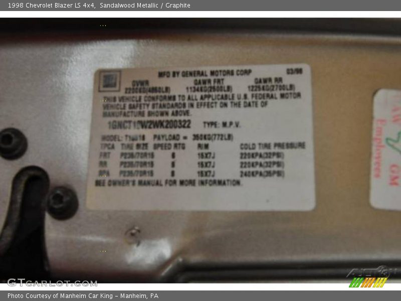 Sandalwood Metallic / Graphite 1998 Chevrolet Blazer LS 4x4