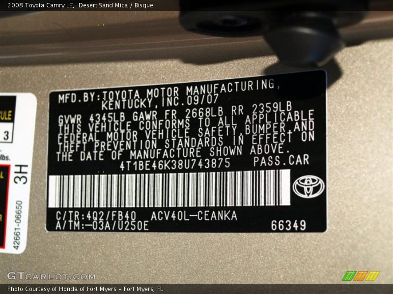 Desert Sand Mica / Bisque 2008 Toyota Camry LE