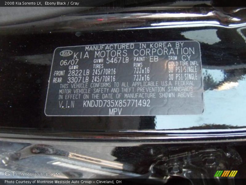 Ebony Black / Gray 2008 Kia Sorento LX