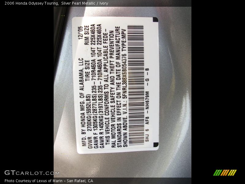 Silver Pearl Metallic / Ivory 2006 Honda Odyssey Touring