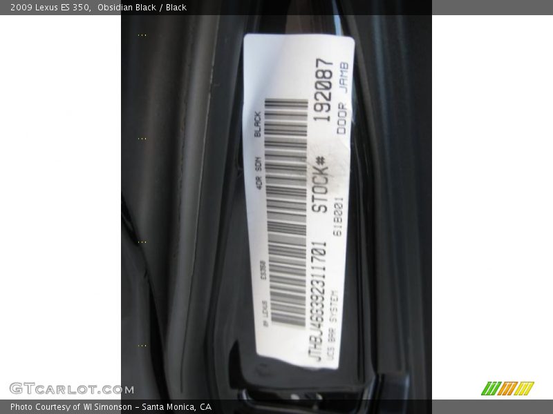 Obsidian Black / Black 2009 Lexus ES 350