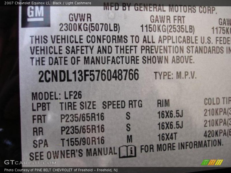 Black / Light Cashmere 2007 Chevrolet Equinox LS