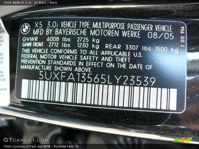 Jet Black / Black 2005 BMW X5 3.0i