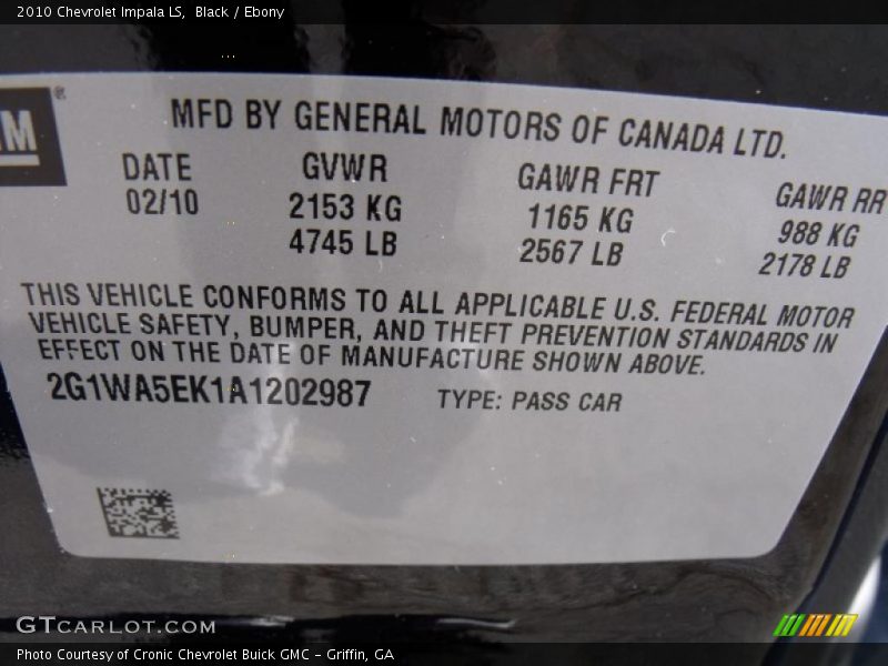 Black / Ebony 2010 Chevrolet Impala LS