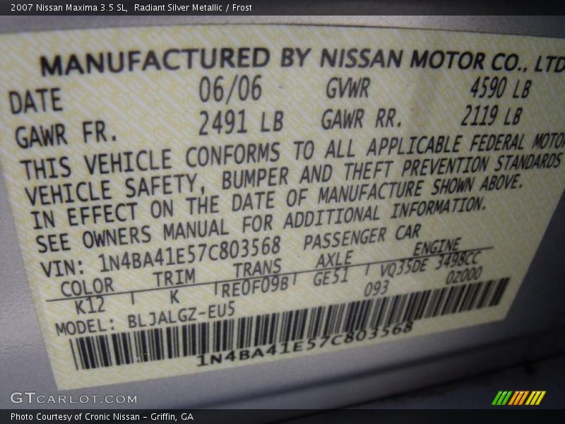 Radiant Silver Metallic / Frost 2007 Nissan Maxima 3.5 SL