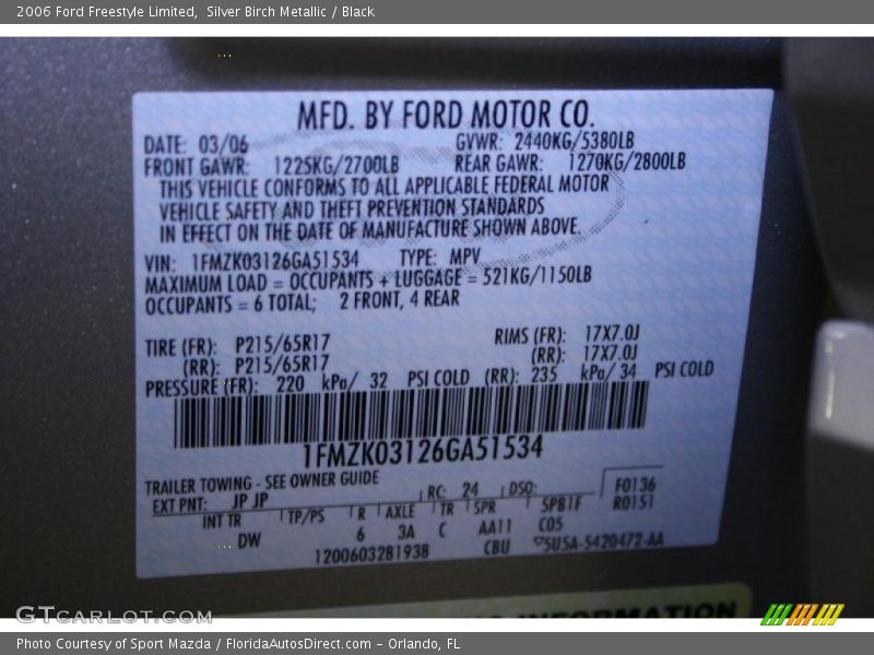 Silver Birch Metallic / Black 2006 Ford Freestyle Limited