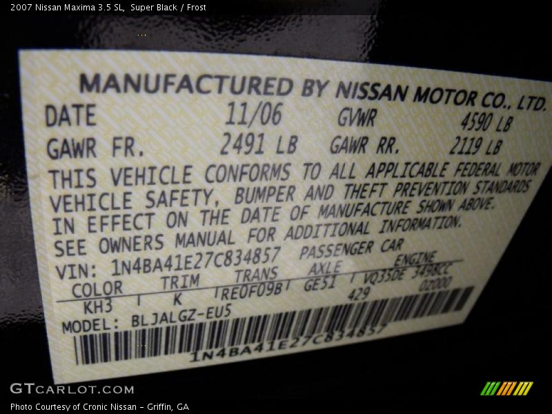 Super Black / Frost 2007 Nissan Maxima 3.5 SL