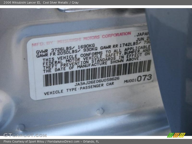 Cool Silver Metallic / Gray 2006 Mitsubishi Lancer ES