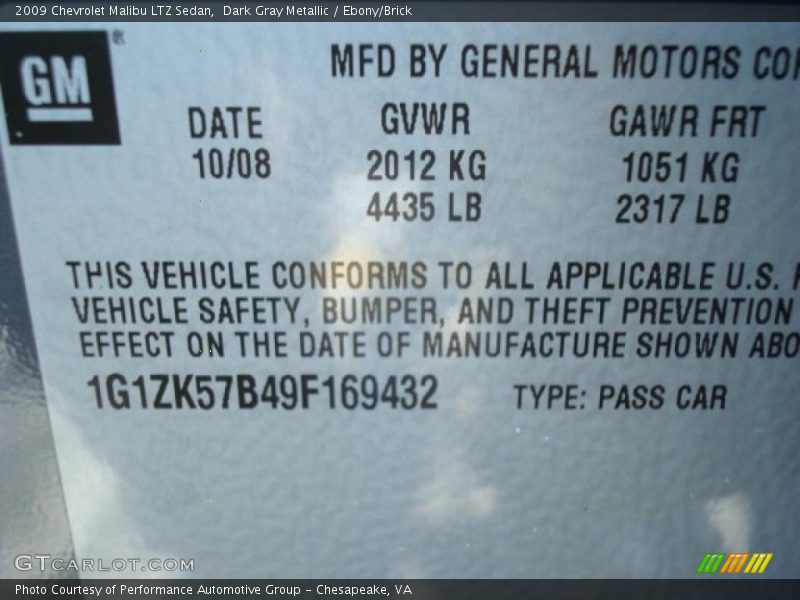 Dark Gray Metallic / Ebony/Brick 2009 Chevrolet Malibu LTZ Sedan