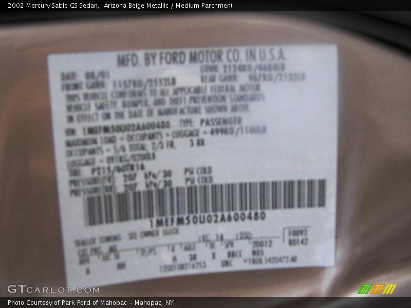 Arizona Beige Metallic / Medium Parchment 2002 Mercury Sable GS Sedan