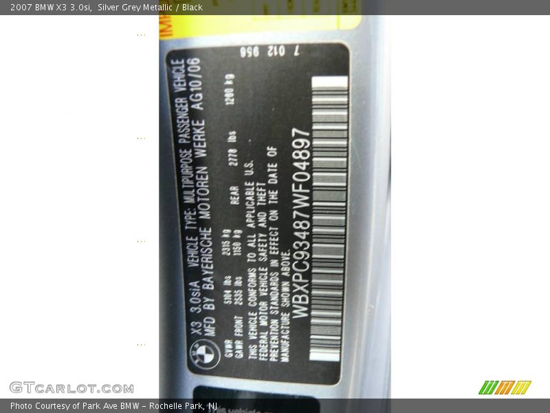 Silver Grey Metallic / Black 2007 BMW X3 3.0si
