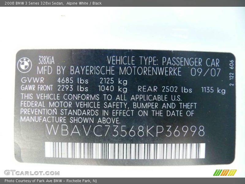 Alpine White / Black 2008 BMW 3 Series 328xi Sedan